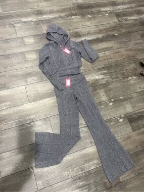 NWT Edikted Gray Melange Cable Knit Hoodie & Pants Set - Size XS